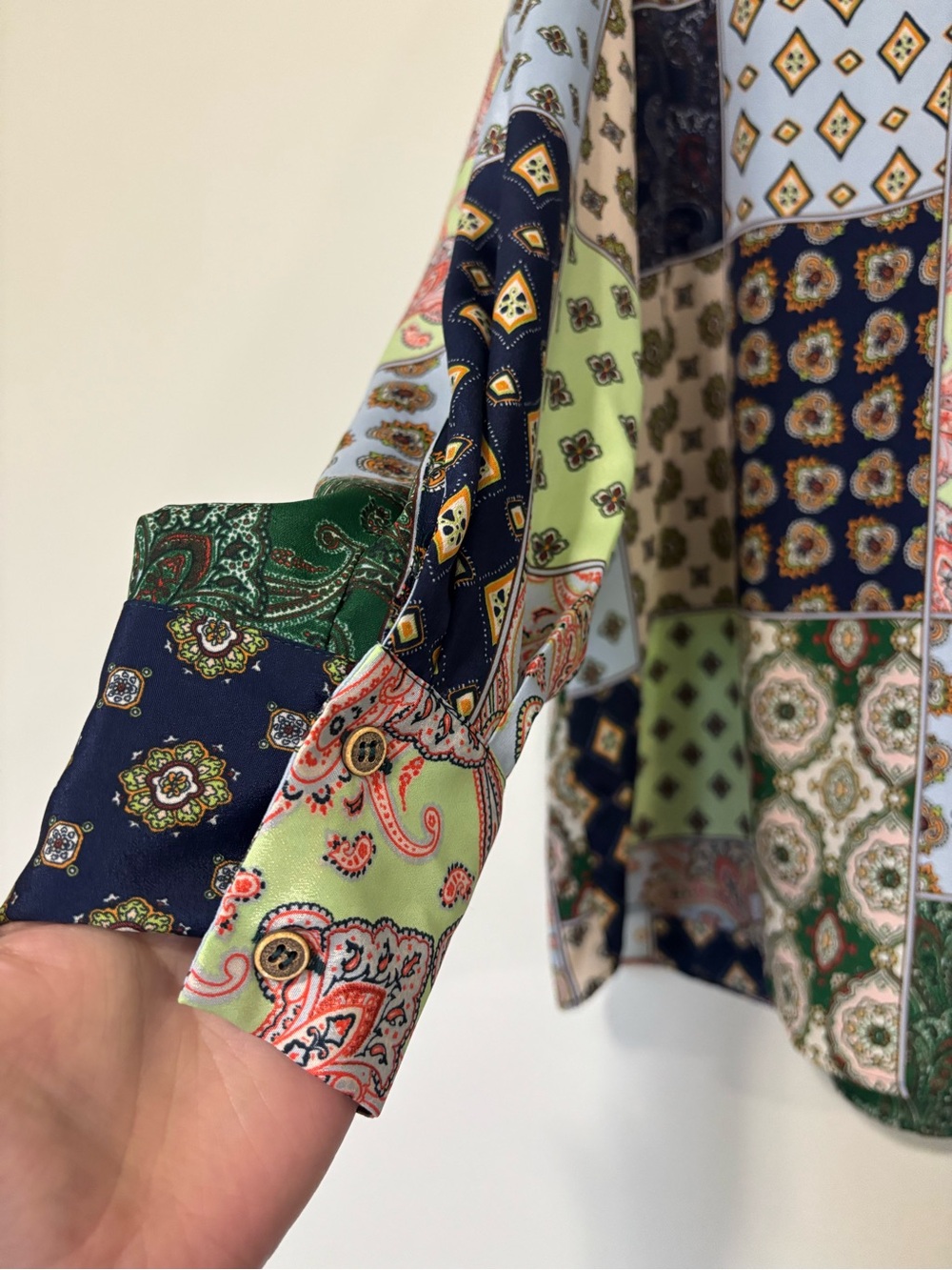Zara Patchwork Paisley Button-Up Blouse - Picture 4 of 7